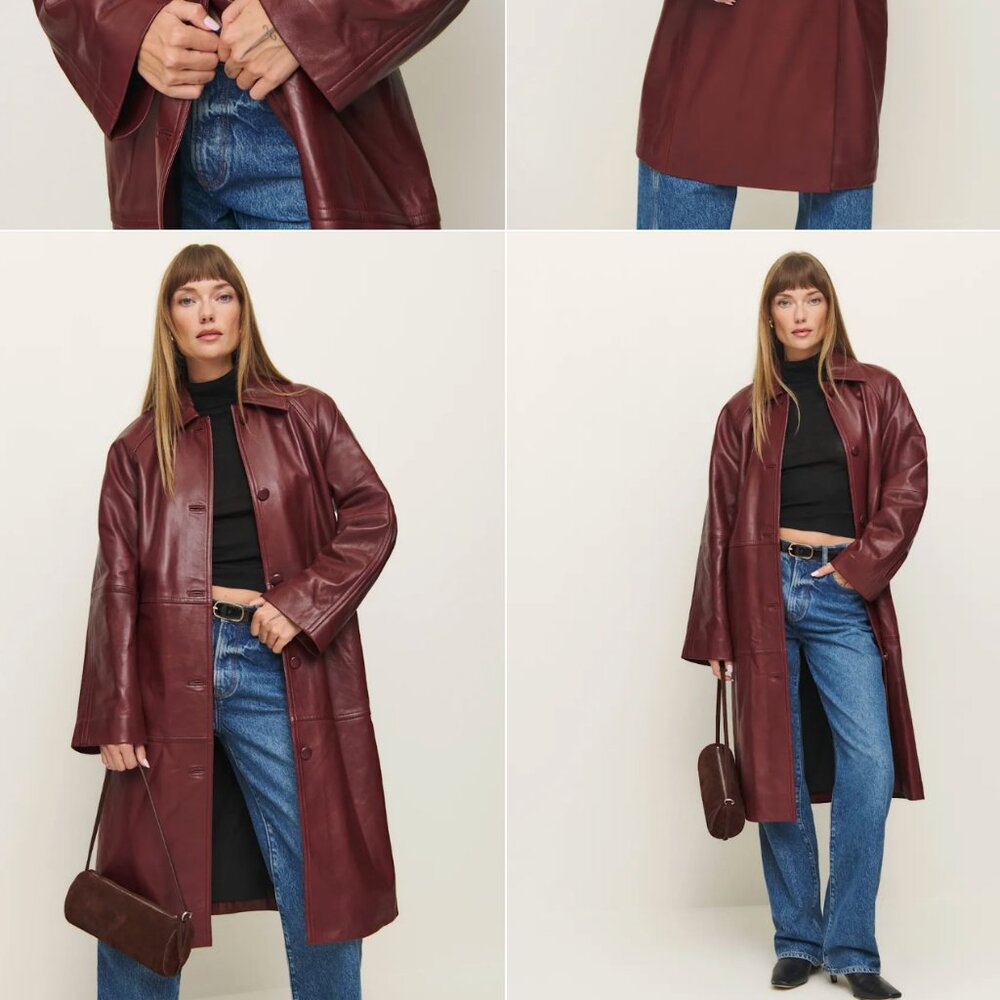 NWT Reformation Veda Beck Red Leather Trench, size XXS